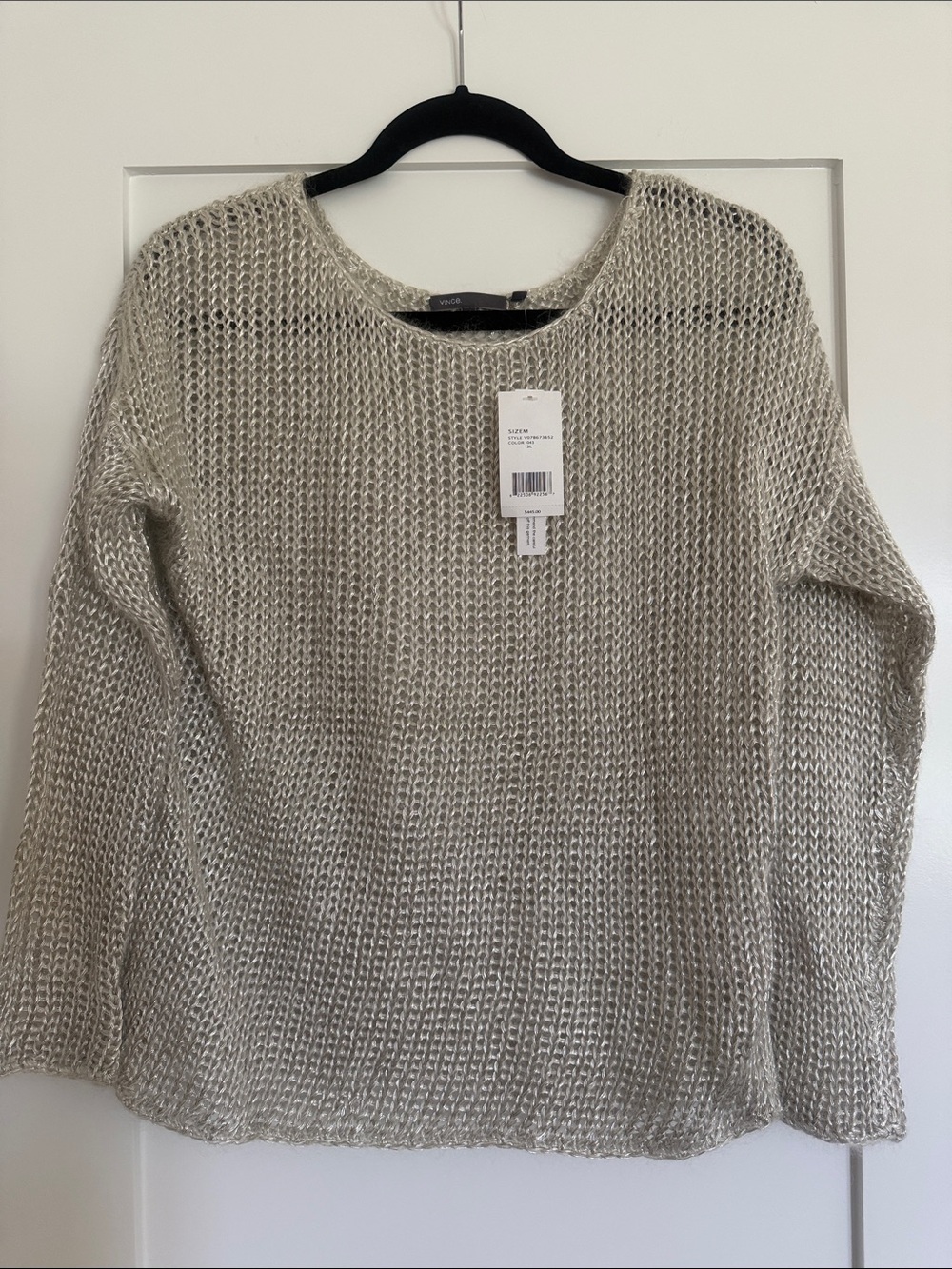 Vince Open-Knit Metallic Crewneck Sweater in Light Silver